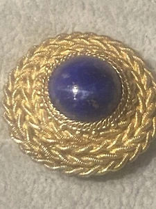 gold plated Sterling Silver round faux lapis blue gripoix cabochon Pin - Picture 1 of 4
