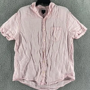 J Crew Mens Shirt Large Pink Linen Factory Short Sleeve Collared  - Picture 1 of 9