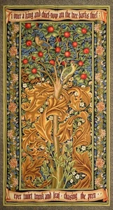 Woodpecker Tree Bird William Morris Ornament Gold Wall Tapestry 28" x 47" - Picture 1 of 5