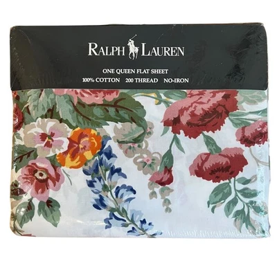 Sábana plana Ralph Lauren Home Collection Southampton Multi Queen 100 % algodón 1988 Foto 1 de 4