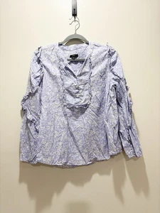 J CREW Damen Blumen Rüschen Langarm Popover Top - Periwinkle Größe Medium - Bild 1 von 6