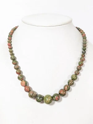 Beachy Boho 绿色桃子 Unakite 石渐变珠项链 19 英寸 — 第 1/4 张图片