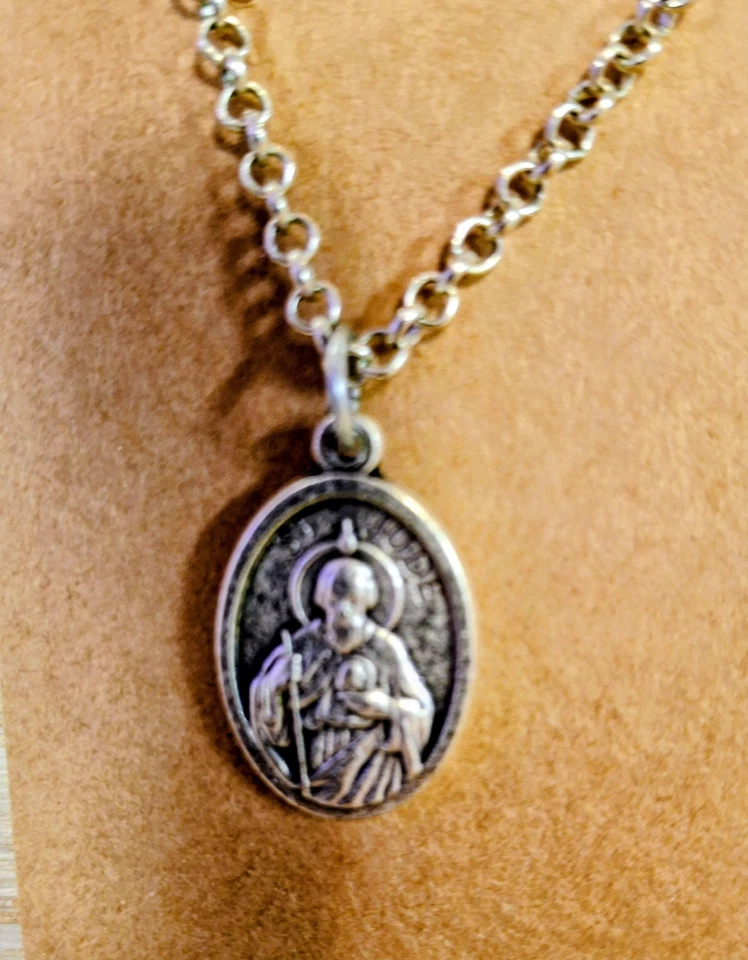 ST JUDE REZAR PROTECT Colgante 18" Chapado en Plata de Ley 925 Collar Mujer Hombre Foto 1 de 1