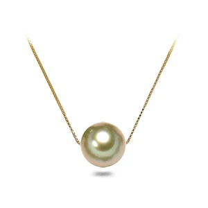 8,5 mm Champagner schwebende Muschel Perle Anhänger Halskette 16" Sterlingsilber Kette - Bild 1 von 6