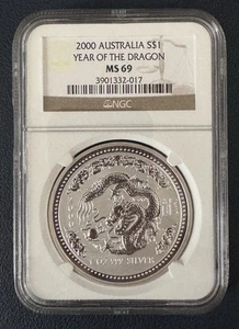 2000 Australia $1 Silver Lunar Series Year of the Dragon 1 oz NGC MS-69 - Picture 1 of 7
