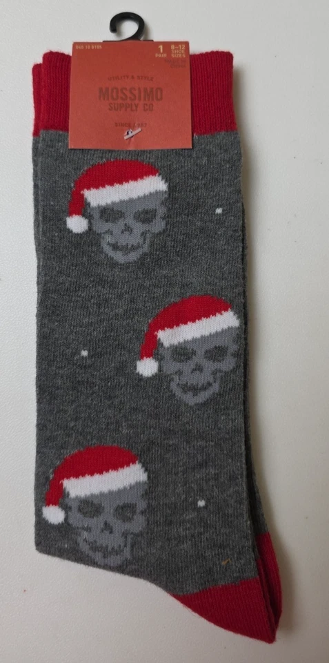 MOSSIMO Calcetines Navidad Calavera Hueso Santa Sombrero Gris/Rojo Hombre Zapato Talla 8-11 Foto 1 de 4
