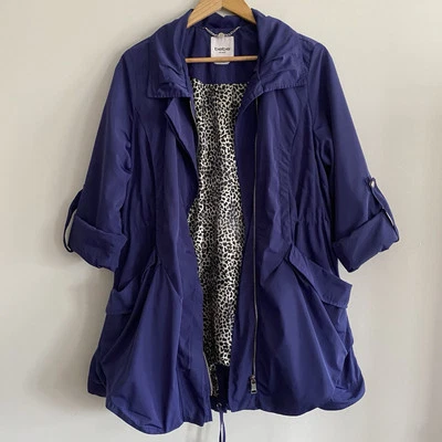 Gabardina Bebe Grande Azul Púrpura Leopardo Forrada Satinada Diseñador Rara De Colección Y2K Foto 1 de 4