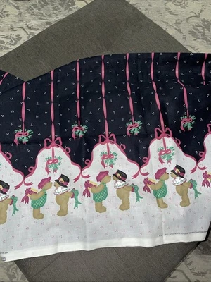 Vintage 1998 Daisy Kingdom Mistletoe Bears Border Black Cotton 2 Yards 44” Wide - Image 1 of 4