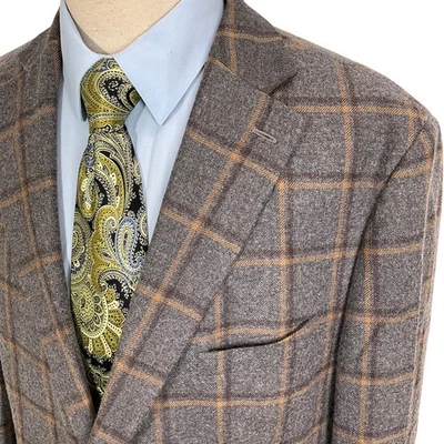 TALLIA Blazer Mens 48R Gray Brown Windowpane Plaid RN90736 Sport Jacket Wool - Image 1 of 4
