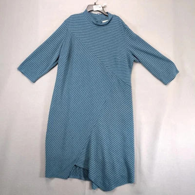 Cato Geometric Lines Blue Knit Midi Dress Plus Size 22/24W Lined Mock Neck - Image 1 of 4