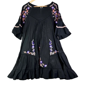 Free People Womens Embroidered Spanish Mexico Black Dress Sz M Medium - Picture 1 of 3