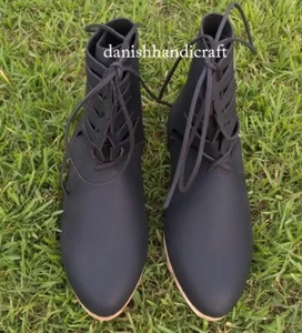 Botas de recreación época medieval cuero botas de encaje par calzado nuevo - Imagen 1 de 12