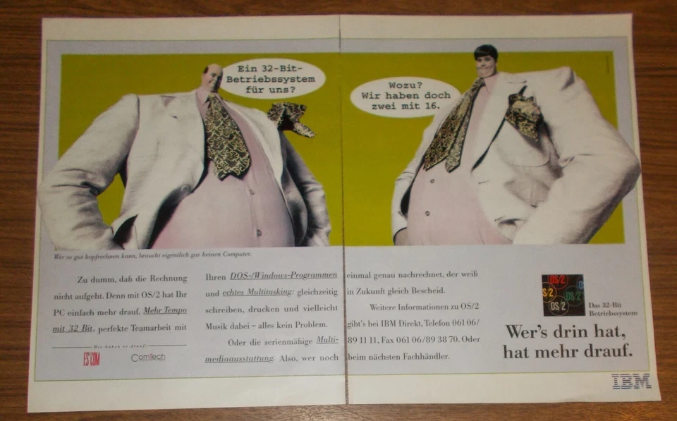 Seltene Werbung IBM OS/2 - Wer's drin hat, hat mehr drauf #4 1994 - Bild 1 von 1