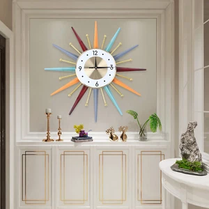 56CM Vintage Sunburst Wall Clock Colorful 3D Hollow Metal Large Wall Clock Decor - Picture 1 of 9