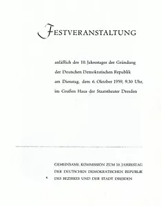 Programmheft FESTVERANSTALTUNG 10 JAHRE DDR Staatstheater Dresden 1959 (Y5556 - Bild 1 von 3