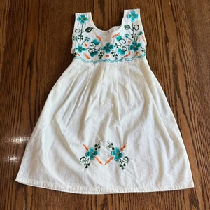 Traditional White Cotton Mexican Dress for Girls Embroidered (see Measurements) - Picture 1 of 7