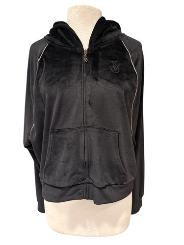 UNDERCOVER Victorias Secret Giacca con cappuccio in velluto nero XL full zip con tasche e cappuccio