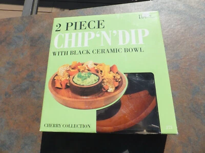 New Open Box Lipper 2 Piece Chip N' Dip W/ Black Ceramic Bowl Appetizer Server  - Image 1 of 4