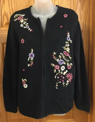 Suéter Tejido Mujer Negro Bordado Coloridas Flores Floral Cremallera Blair Talla Grande Foto 1 de 4