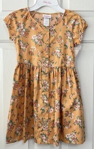little lass girls size 6 yellow/tan floral print short sleeve button up dress - Picture 1 of 18