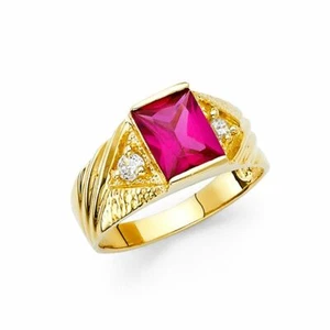 Real 14K Yellow Gold Men's Colored Red Square CZ Fancy Fahion Ring Band Size 10 - Picture 1 of 1