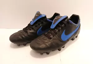 Nike Tiempo Mystic II FG Ronaldinho Black Blue Leather Men Sz 9 - Picture 1 of 6