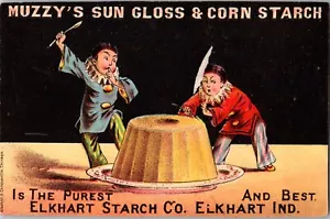 Elkhart, Indiana Muzzy's Sun Gloss & Corn Starch Victorian Trade Card - Bild 1 von 2