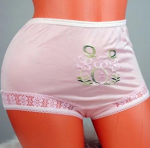 VTG Embroidered HIGH cut sissy nylon lace side XS S M brief panties 5 colors - Picture 1 of 6