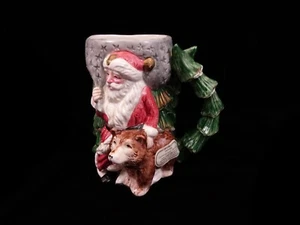 1990 OCI Omnibus Fitz Floyd Mug Santa Bear Christmas Cup Fir Forest Hot Cocoa - Picture 1 of 8