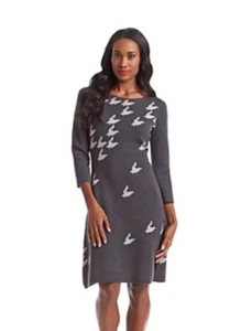NWT Womens Nine West Gray 3/4 Sleeve A-Line Sweater Dress Sz M Medium - Picture 1 of 10