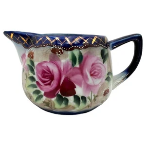 Antique 1891-1921 Nippon TE-OH China CREAMER Cobalt Edge Hand Painted Florals - Picture 1 of 7