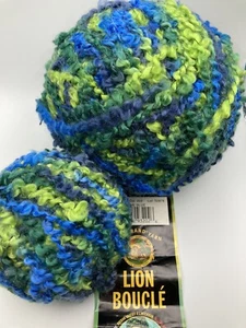 2 Knäuel Lot Löwenmarke Löwe Boucle Garn Farbe limettenblau super sperrig Acryl 8 Unzen - Bild 1 von 5