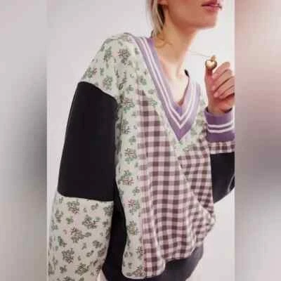 NUEVO CON ETIQUETAS FREE PEOPLE Talla Grande Lucy Sudadera Top Guinga y Floral Foto 1 de 3