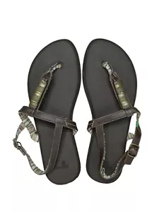 New Sanuk Strappy Sandals Women's Size 7 Brown Metallic Beads Boho - Picture 1 of 6