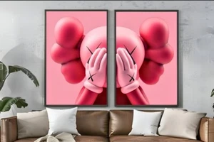 Juego de 2 piezas de arte facial Kaws rosa lienzo pared decoración del hogar galería de retratos  - Imagen 1 de 10
