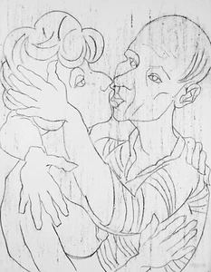 Franziskus Dellgruen Gemälde Kunst Selbstporträt Art Der Kuss Zeichnung SELTEN - Bild 1 von 1