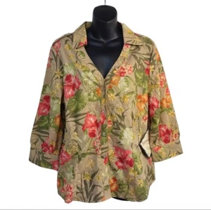 Jamaica Bay Women's Floral Print 3/4 Sleeve Top Blouse Shirt Sz L NWT - Picture 1 of 6