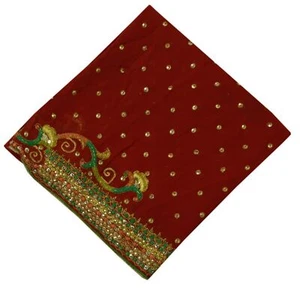 Vintage Saree Remnant Scrap Multi Purpose Craft Zardozi Embroidered Fabric - Picture 1 of 6