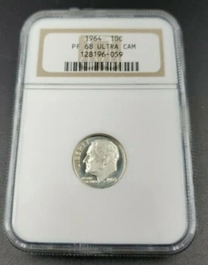 1964 P Roosevelt Silver Dime Coin NGC PF68 UCAM DCAM Deep Cameo Gem Proof - Picture 1 of 2