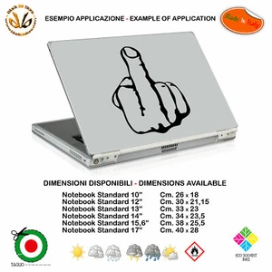 Fuck Off dito medio adesivo notebook tablet sticker pvc black white cropped - Photo 1/15