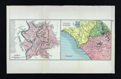 1908 Classical Map Ancient Roma Rome Ostia Roman Forum Colosseum Italy Italia - Image 1 of 3