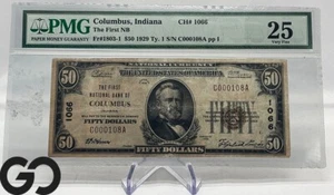 1929 Series United States of America Note, $50 Dollar Bill, Columbus, Indiana - Picture 1 of 3
