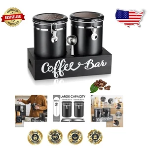 Bidoni Caffè Extra Large 63oz Acciaio Inox - Ermetici con Ripiano in Legno - Foto 1 di 8