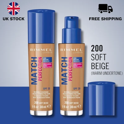 RIMMEL LONDON Rimmel Match Perfection Foundation 200 Soft Beige 30ml SPF20 24HR Hydrating