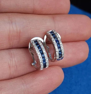 14K White Gold Plated 2Ct Princess Cut Lab-Created Sapphire Huggie Hoop Earrings - Picture 1 of 2