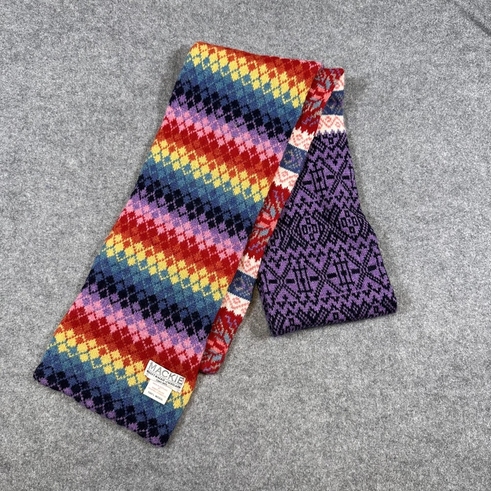 Bufanda Robert Mackie de Escocia Fair Isle Lana Hecha en Escocia Reversible Foto 1 de 3