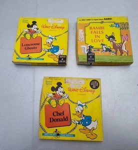 3 SUPER 8 REEL FILMS DISNEY BAMBI FALLS IN LOVE CHEF DONALD DUCK LONESOME GHOST - Picture 1 of 7