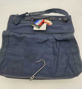 Vintage NWT American Tourister Blue Nylon & Leather Garment Bag Travel Compact - Picture 1 of 16