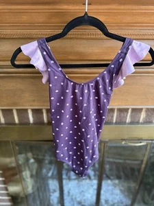 Eberjey one-piece girl swimsuit Purple Polka Dots Ruffles 12 years - Picture 1 of 3