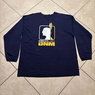 Vintage Mecca USA DNM Shirt Mens 2XL Navy Blue Long Sleeve Graphic Made USA 90s - Image 1 of 4